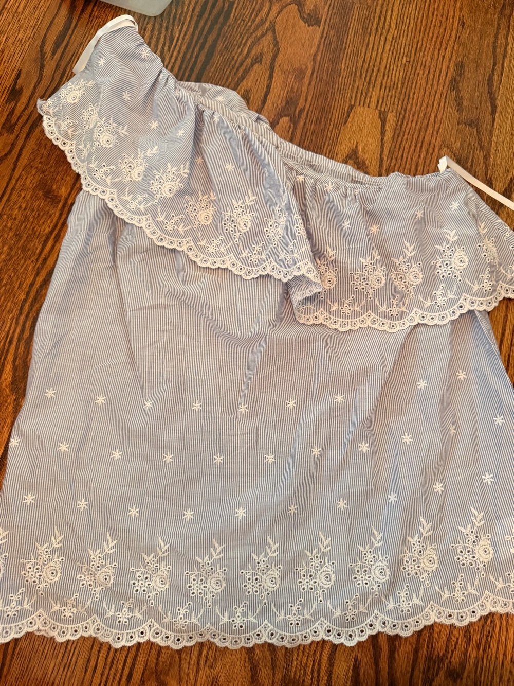 S - Michael Kors Light Blue & White Embroidered Off Shoulder Top NWT